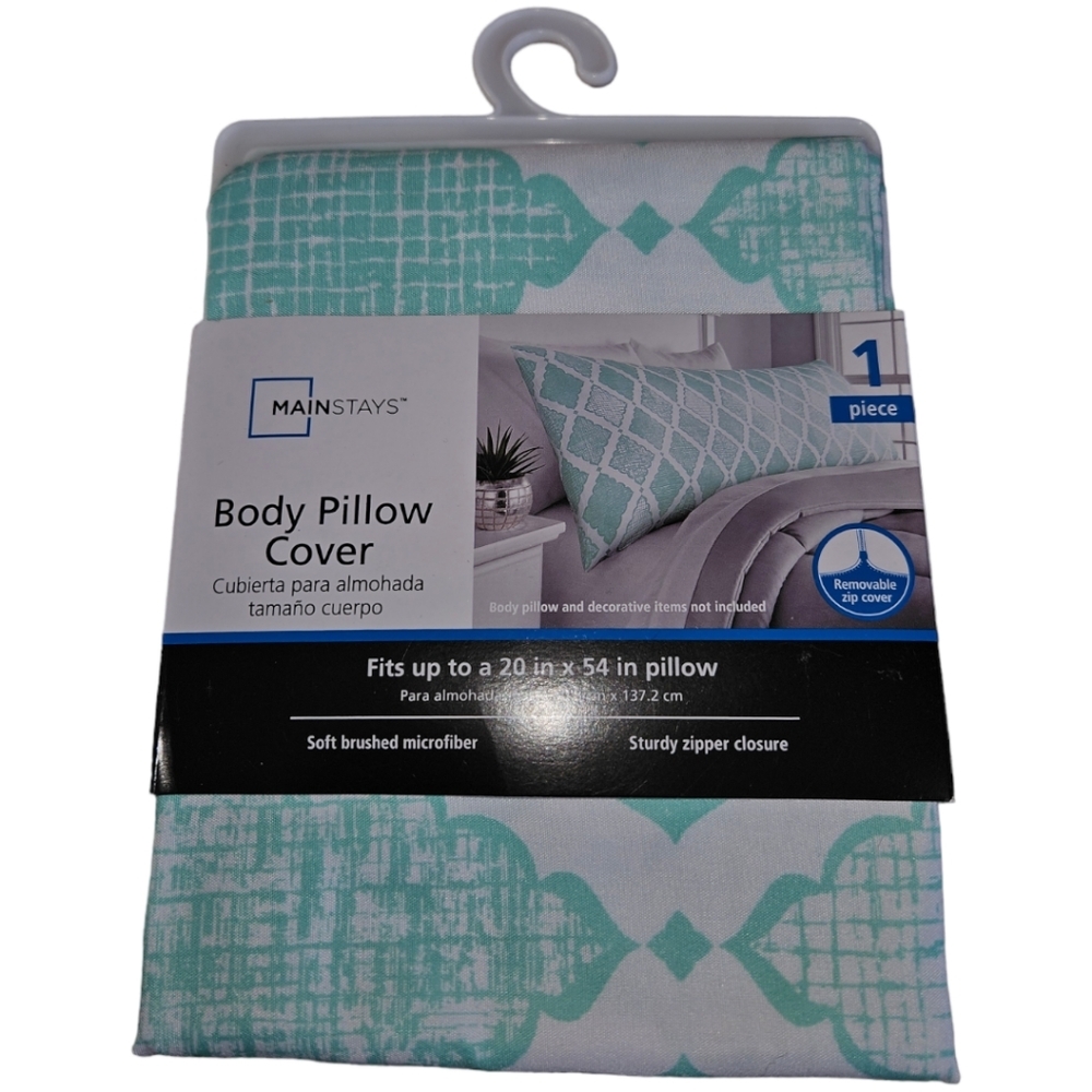 NWT Mainstays Teal & White Zip Up Body Pillow Cover